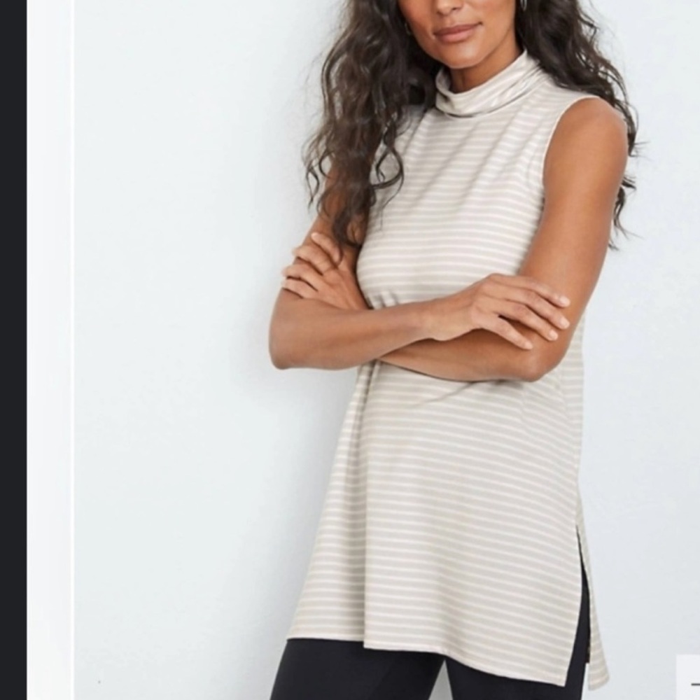 Garnet Hill Grey Striped Tencel Lyocell Mock Neck
Sleeveless Tunic Top Size L